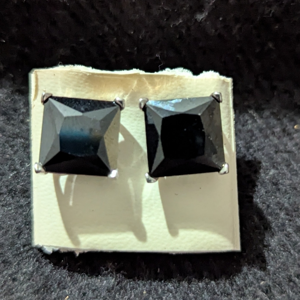 Sterling Silver Black CZ Square Dainty Delicate Statement Stud Earrings - 10mm